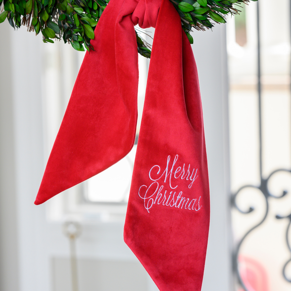Merry Christmas Velvet Sash - Holiday/Christmas: Red (White)