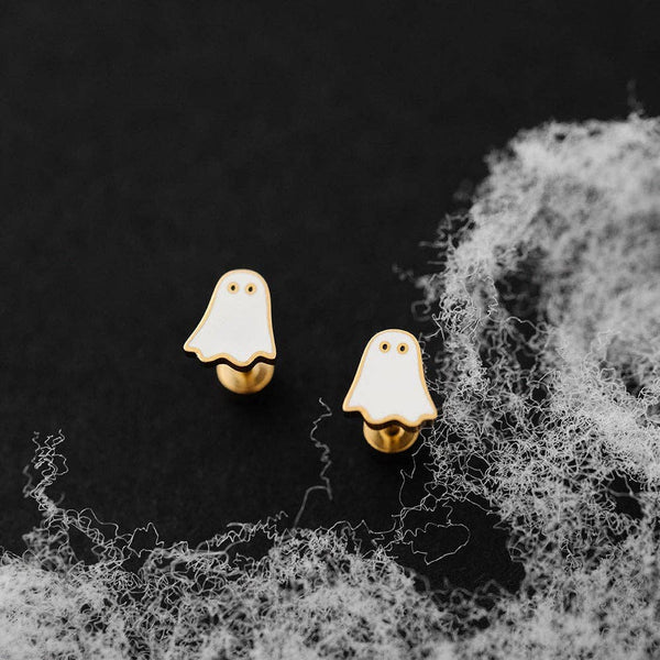 Ghost Earring - Hypoallergenic, Flat Back, Girl Gift
: Pair