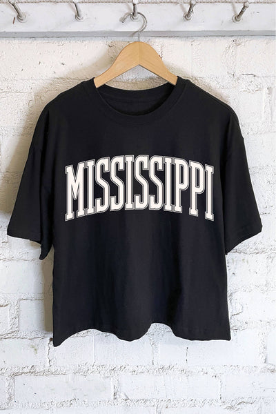MISSISSIPPI PUFF GRAPHIC LONG CROP TOP: MAUVE