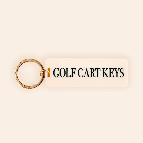 Golf Cart Keys Rectangle Keychain: Cream/Green