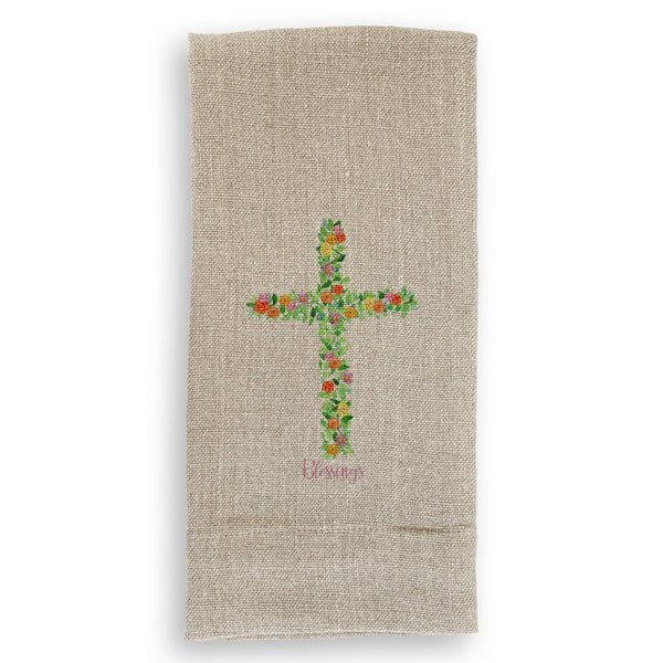 Cross with Flowers: Remove Words / Dishtowel / -