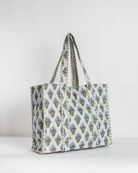 Leighton Quilted Tote   Blue   18x16x7