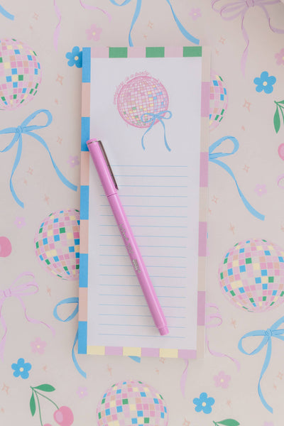 Everyday is a Party Disco Ball Bow List Notepad