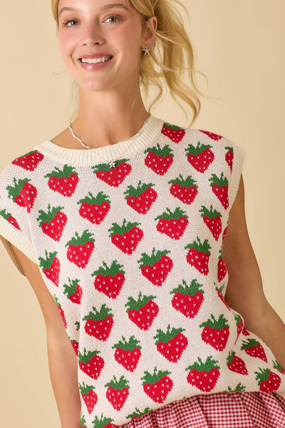 Strawberry Oversized Sleeveless Sweater Knit Top: NAVY