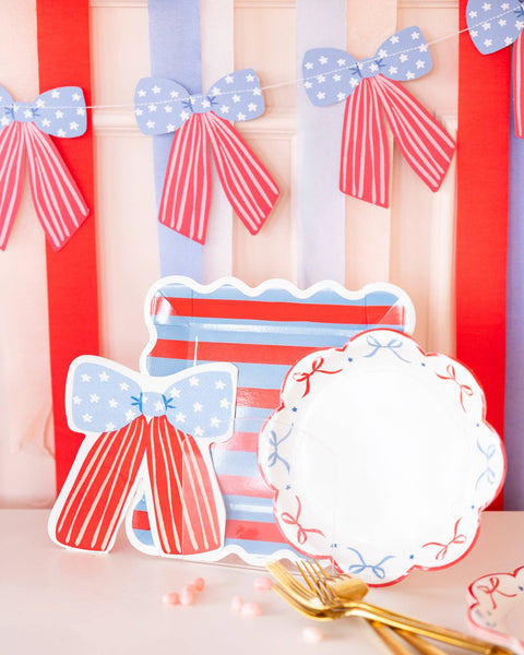 Blue & Red Striped Paper Plate - 9"