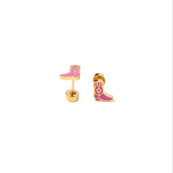 Cowboy Boot Stud Earrings - Hypoallergenic, Flat Back, Girl : Pair