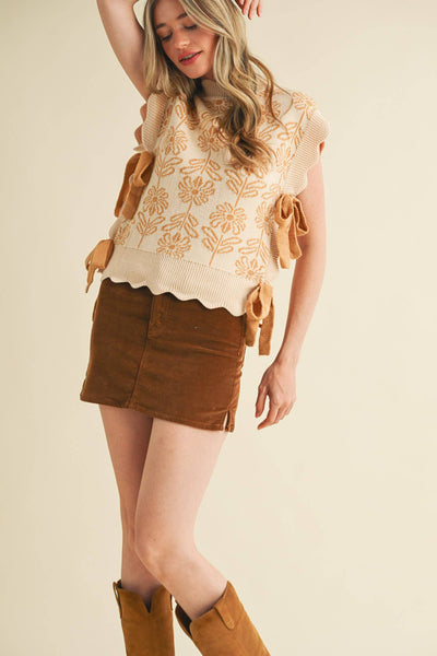 MOCK NECK FLORAL SWEATER VEST CROWN BLUE