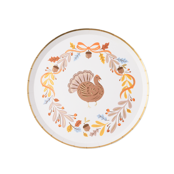 Fall Foliage Turkey Dessert Plates, Gold Foil (8)