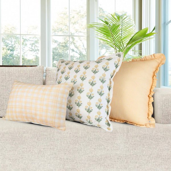 Amalthea Gold Linen Block Print Square Pillow Cover : 22X22