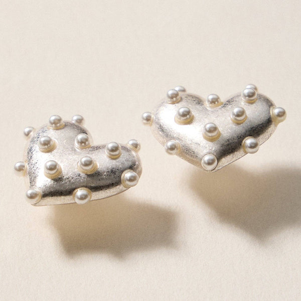 Pearl Studded Heart Earrings