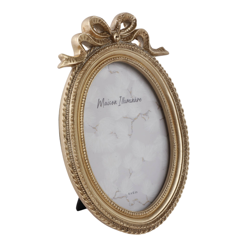 Photo Frame - Gold Polyresin Oval Coquette with Bow - Thumbnail 2
