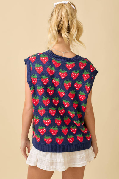 Strawberry Oversized Sleeveless Sweater Knit Top: IVORY