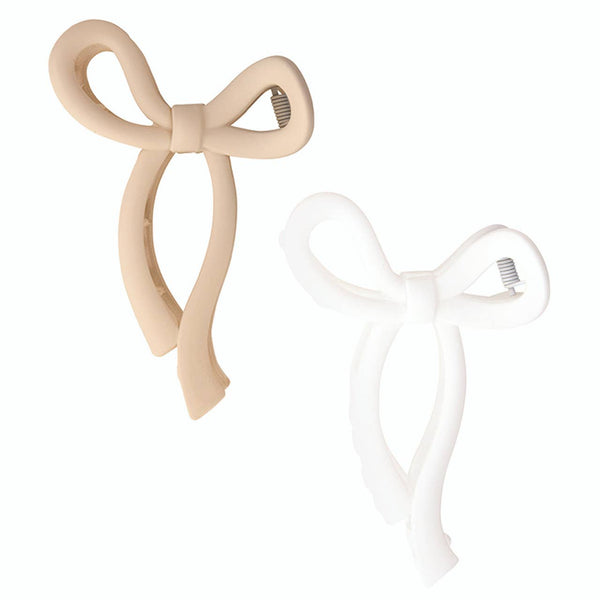 Claw Clips Set of 2 - Flax Bow/White Bow: Plastic / 9" H X 4" W