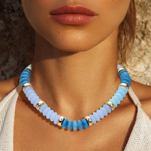Chunky Resin Disc Beaded Necklace: Gold Gray