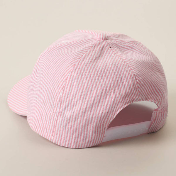 USA Embroidered Patch Gingham Stripe Trucker Hat: BLUE / One Size