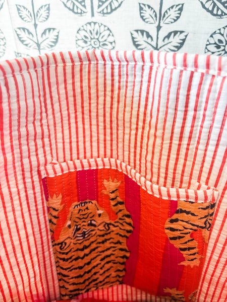 Pink and Orange Eye of The Tiger | Large Quilted Tote Bag
