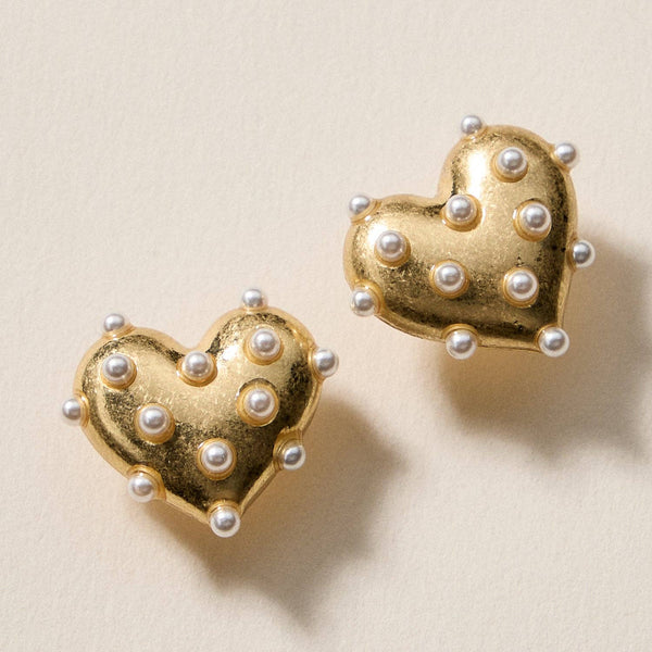 Pearl Studded Heart Earrings