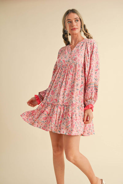 EXCLUSIVE PRINT PUFF SLEEVE TIERED BABYDOLL DRESS Camel Multi Paisley