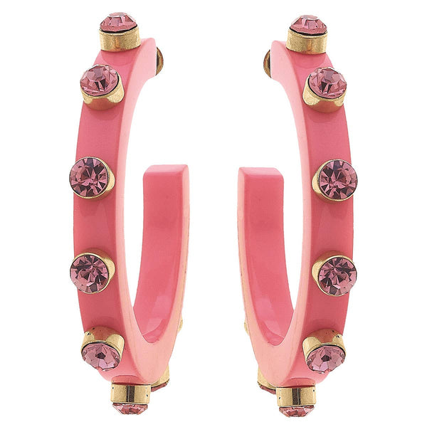 Renee Resin and Rhinestone Hoop Earrings: Yellow