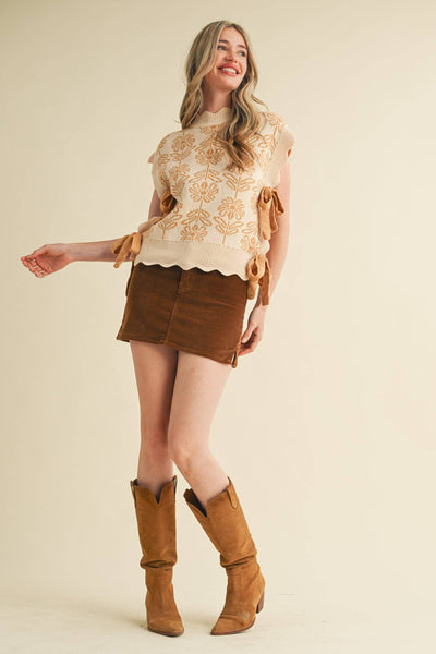 MOCK NECK FLORAL SWEATER VEST CROWN BLUE