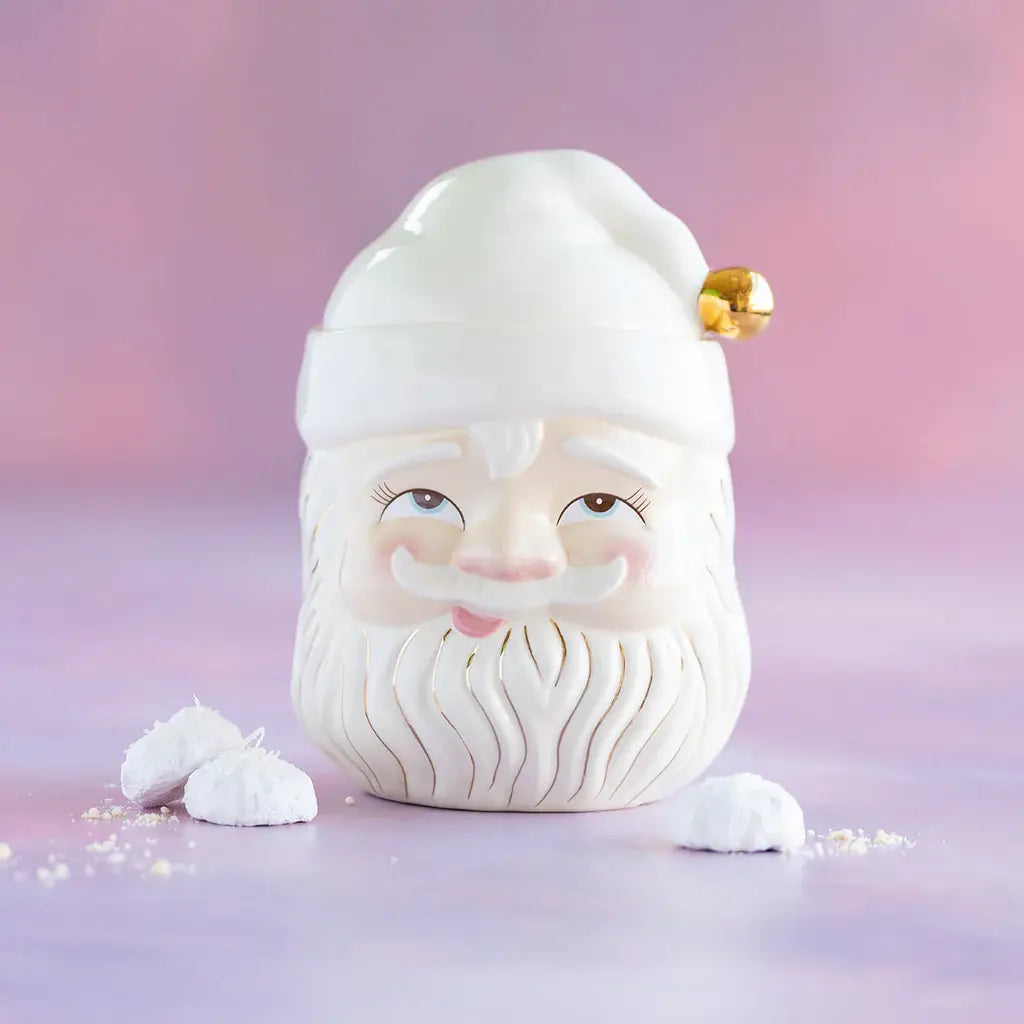 Glitterville Cream Papa Noel Container Eyes Open, Ceramic