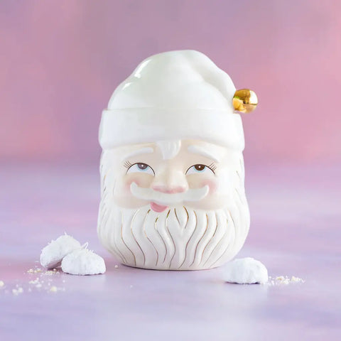 Glitterville Cream Papa Noel Container Eyes Open, Ceramic