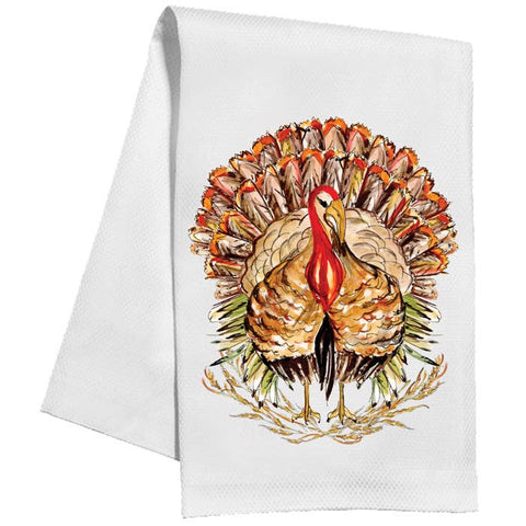 Handpainted Standing Turkey with Fall Foliage Kitchen Towel