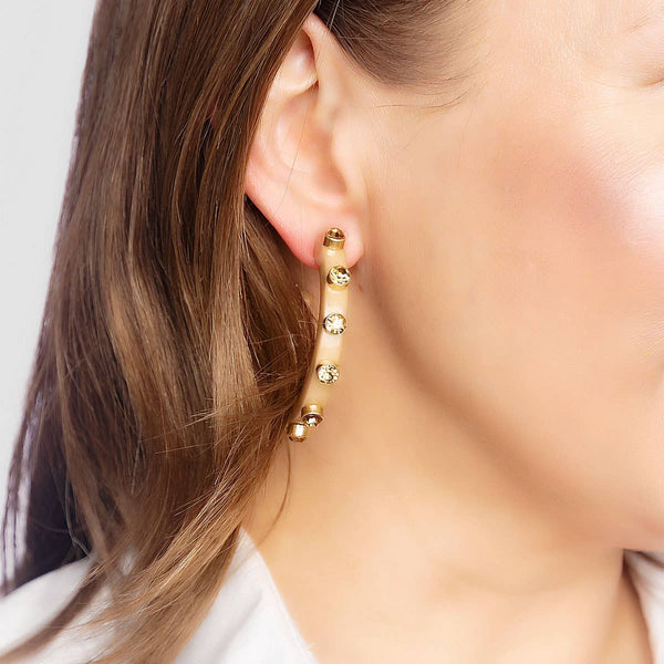 Renee Resin and Rhinestone Hoop Earrings: Yellow