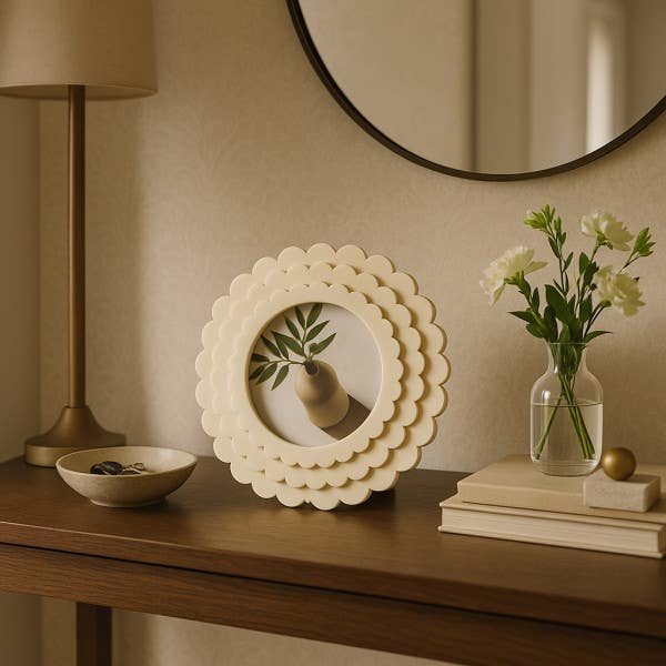 Photo Frame - Ivory Resin Round Casual Scalloped, 4x4 in.