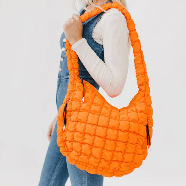 Carmen Quilted Hobo Tote Bag: Tan