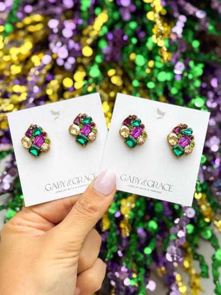 Eva Crystal Cluster Earrings | Mardi Gras Edition