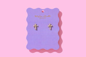 Stud Earrings - Gold-Plated + Pearl Crosses - Faith