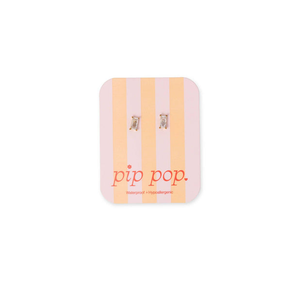Diamond Baguette Stud hypoallergenic - Flat Back, Girl Gift: Pair