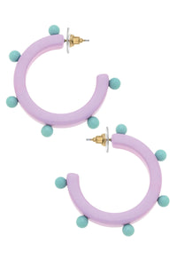 Olivia Studded Resin Hoop Earrings: Lavender & Mint