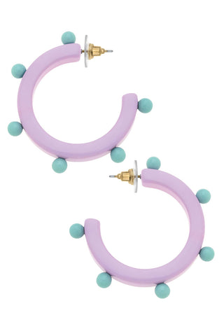 Olivia Studded Resin Hoop Earrings: Lavender & Mint