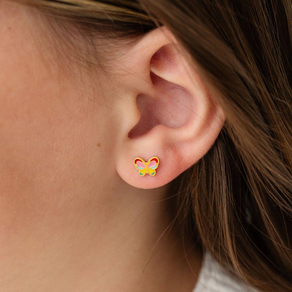 Colorful Butterfly Stud - Hypoallergenic, Flat Back, Girl: Pair