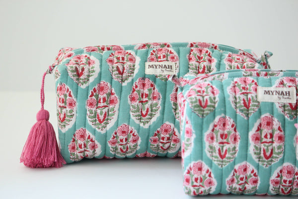 Turquoise floral travel/make up/organizer/bag-LARGE only