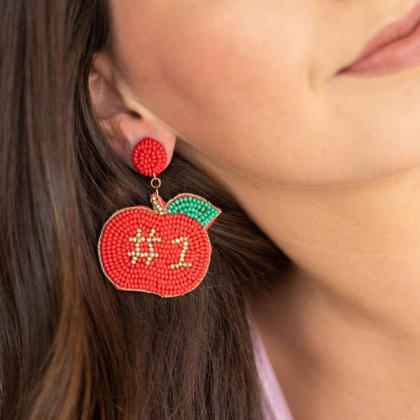 #1 Teacher Apple Earrings