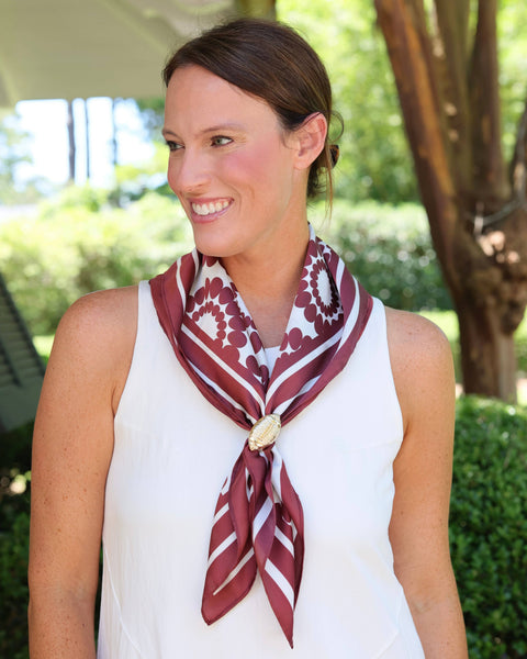 Lucy Floral Scarf Medium Maroon White: Default