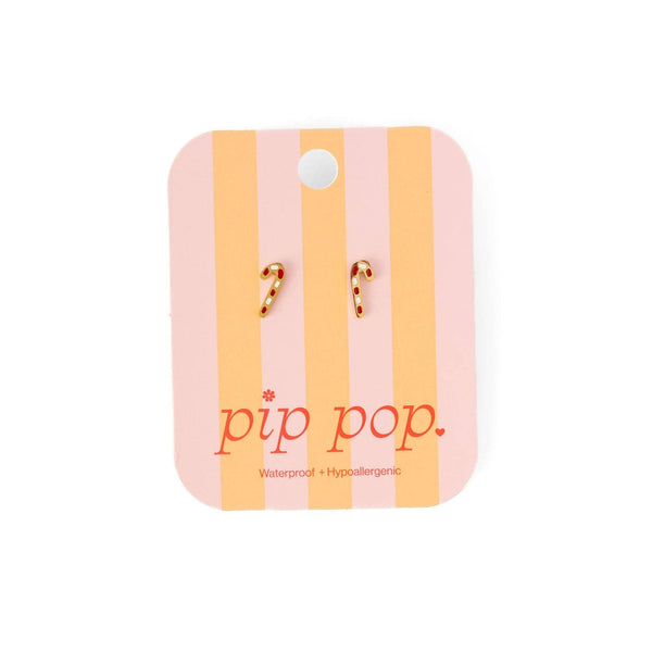 Candy Cane Stud Earrings - Hypoallergenic, Flat Back, Girl : Pair
