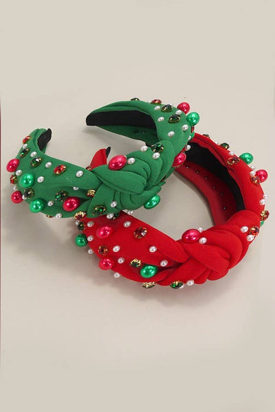 RED CHRISTMAS JINGLE BELL SEED BEAD HAIR BAND HEADBAND