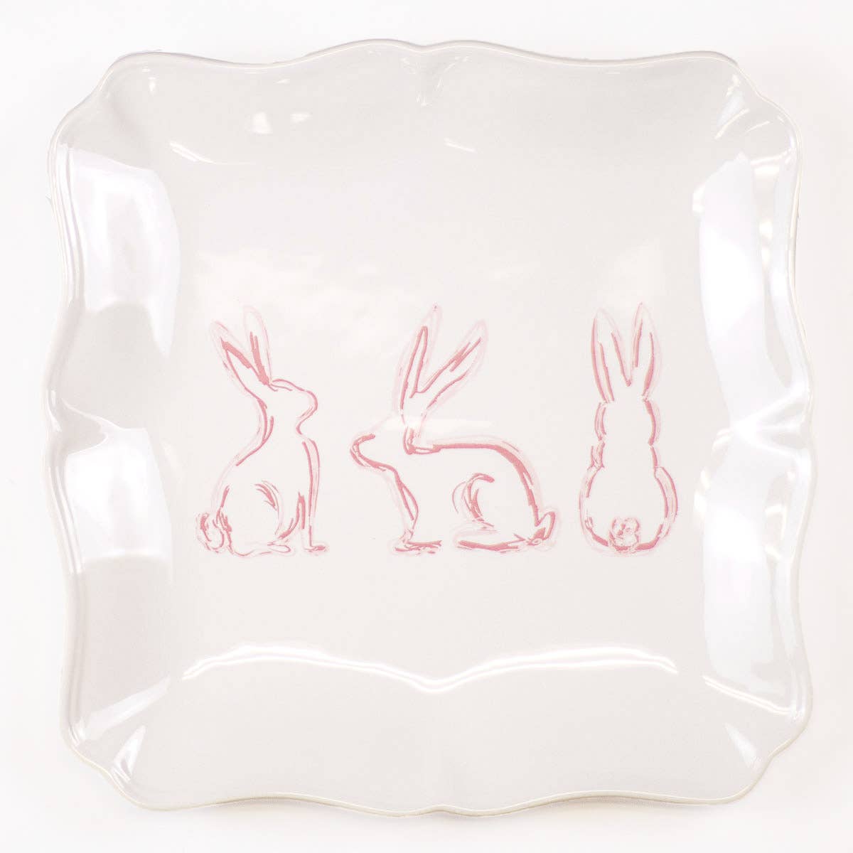 Lily Belle  Bunny Square Platter   White/Light Pink   11.5x11.5