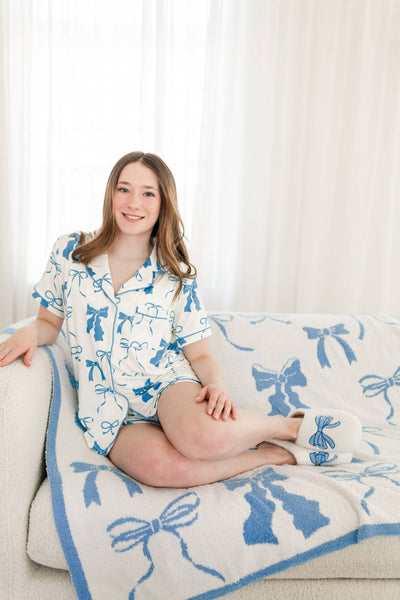 Sweet Dreams Blue Bows Short Sleeve Loungewear Pajama
