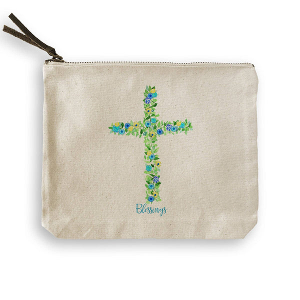 Blue Cross with Flowers and Quote: Notecard / -