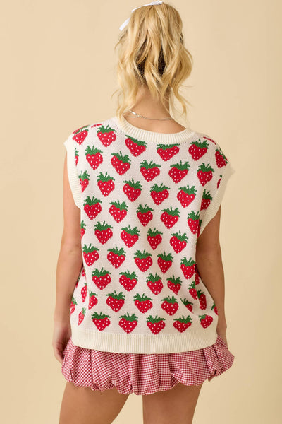 Strawberry Oversized Sleeveless Sweater Knit Top: NAVY