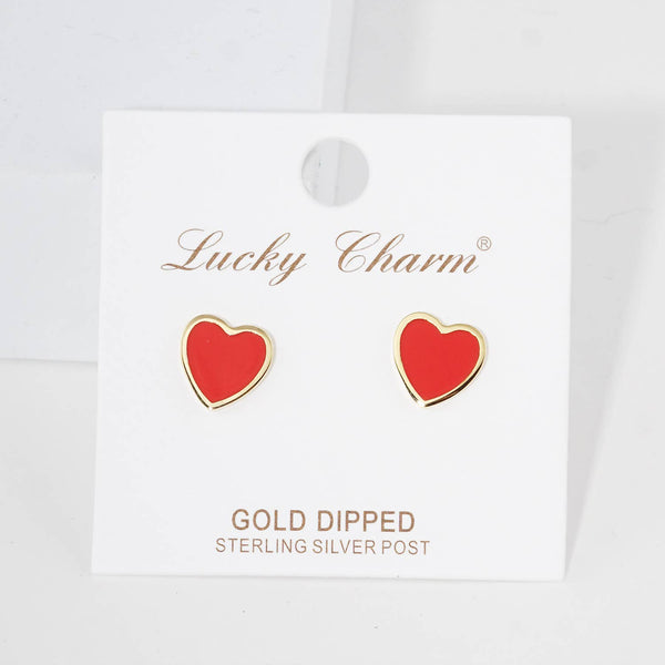 Gold Plated Epoxy Heart Post Earrings : White