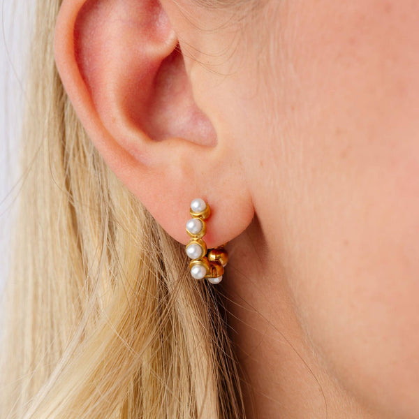 Bold Bezeled Pearl Hoop - Hypoallergenic, Flat Back, Girl: Pair