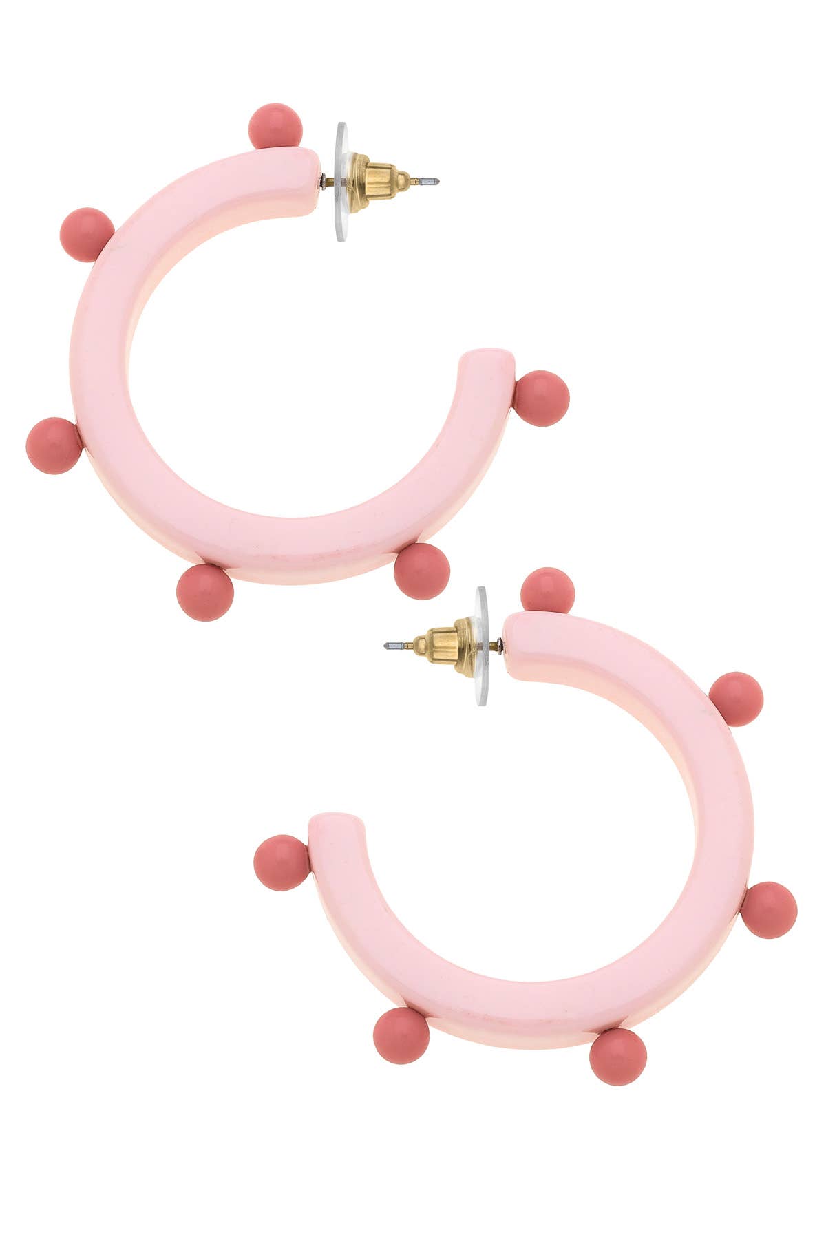 Olivia Studded Resin Hoop Earrings: Light Pink
