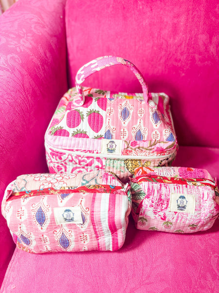 Pink City | Quilted Cosmetic Bags-set of 3