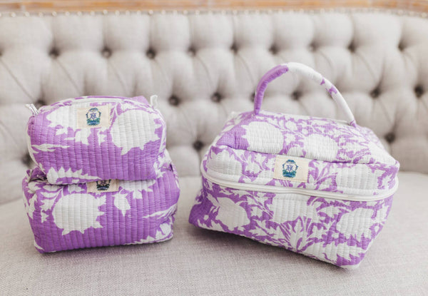 Lilac Blossoms | Quilted Cosmetic Bags-set of 3